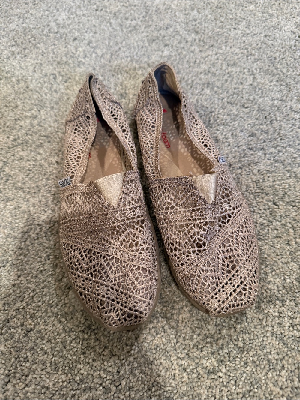 BOBS from Skechers taupe crochet slip-on flats